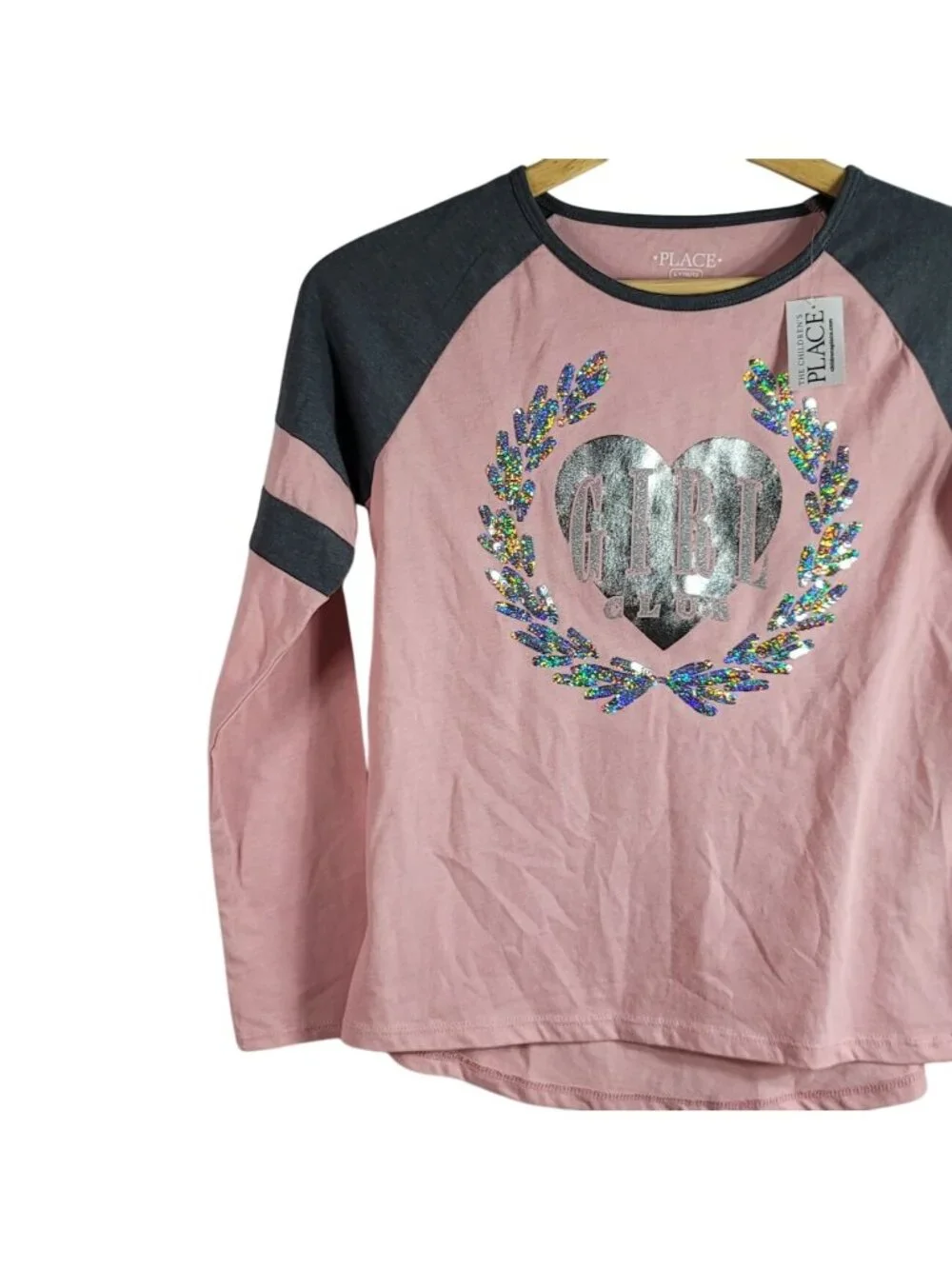 Children's Place Girls Top Pink Silver Large Long Sleeve Glitter Metalic NEW